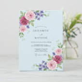 Immergrün-Malven-Blüten-Hochzeit Einladung (Stehend Vorderseite)