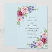 Immergrün-Malven-Blüten-Hochzeit Einladung (Vorne/Hinten)