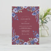 Immergrün-Malven-Blüten-Hochzeit Einladung (Stehend Vorderseite)