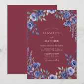 Immergrün-Malven-Blüten-Hochzeit Einladung (Vorne/Hinten)