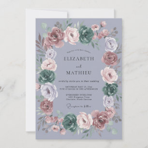 Immergrün-Malven-Pfingstrosen-Hochzeit Einladung