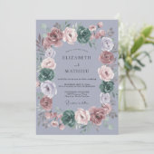 Immergrün-Malven-Pfingstrosen-Hochzeit Einladung (Stehend Vorderseite)