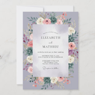 Immergrün-Malven-Sukkulenten-Eukalyptus-Hochzeit Einladung