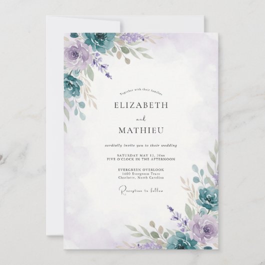 Immergrün-Malvenfarbene Pfingstrose Hochzeit Einladung (Vorderseite)
