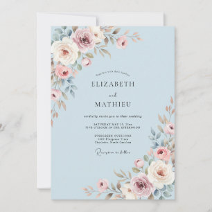 Immergrün-Matte-Mauve-Blüten-Hochzeit Einladung