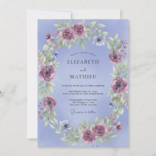 Immergrün-Mauve-Kranz-Hochzeit Einladung
