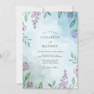 Immergrün-Mauve-Reben-Hochzeit Einladung