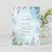 Immergrün-Mauve-Reben-Hochzeit Einladung (Stehend Vorderseite)