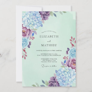 Immergrün-Mint-Hortensien-Eukalyptus-Hochzeit Einladung