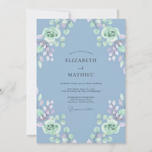 Immergrün-Mint-Laub-Eukalyptus-Hochzeit Einladung (Vorderseite)