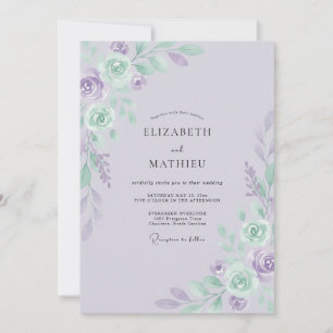 Immergrün-Mint-Rosen-Hochzeit Einladung