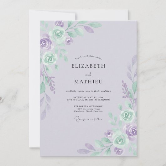 Immergrün-Mint-Rosen-Hochzeit Einladung (Vorderseite)