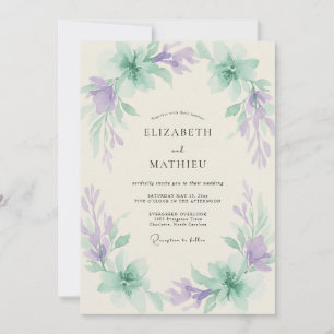 Immergrün-Mint-Wasserfarben-Hochzeit Einladung
