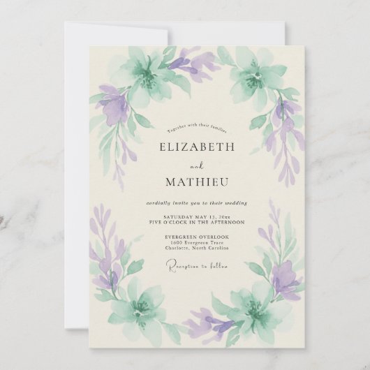 Immergrün-Mint-Wasserfarben-Hochzeit Einladung (Vorderseite)