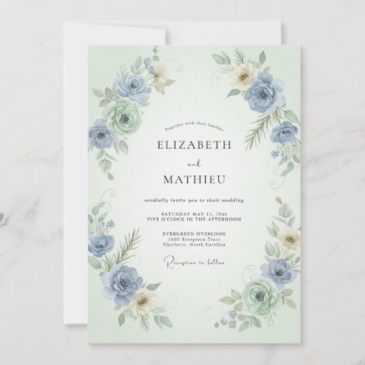 Immergrün-Minz-Ranunculus-Eukalyptus-Hochzeit Einladung (Vorderseite)