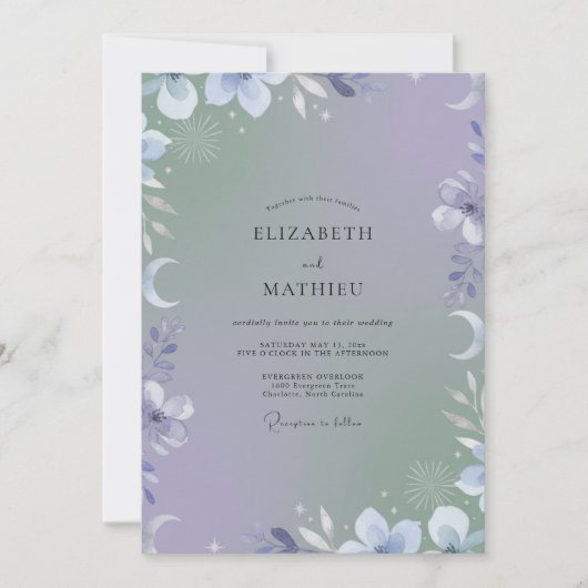Immergrün-Mond-Eukalyptus-Hochzeit Einladung (Vorderseite)