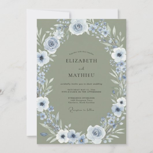 Immergrün-Moos-Kranz-Hochzeit Einladung (Vorderseite)