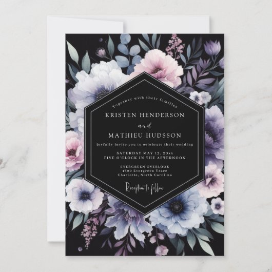 Immergrün-Nachtflorale Hochzeit Einladung (Vorderseite)