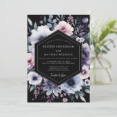 Immergrün-Nachtflorale Hochzeit Einladung (Stehend Vorderseite)