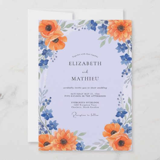 Immergrün Orange Mohn Hochzeit Einladung (Vorderseite)