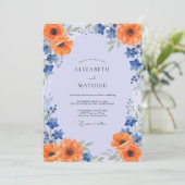 Immergrün Orange Mohn Hochzeit Einladung (Stehend Vorderseite)