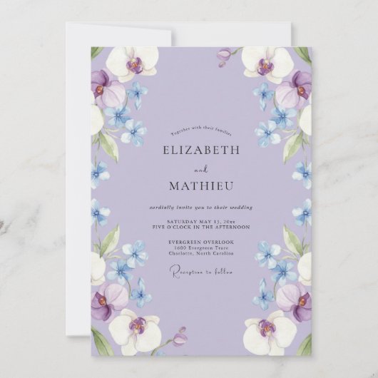 Immergrün-Orchideen-Blüten-Hochzeit Einladung (Vorderseite)