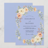 Immergrün-Pfirsich-Kranz-Hochzeit Einladung (Vorne/Hinten)