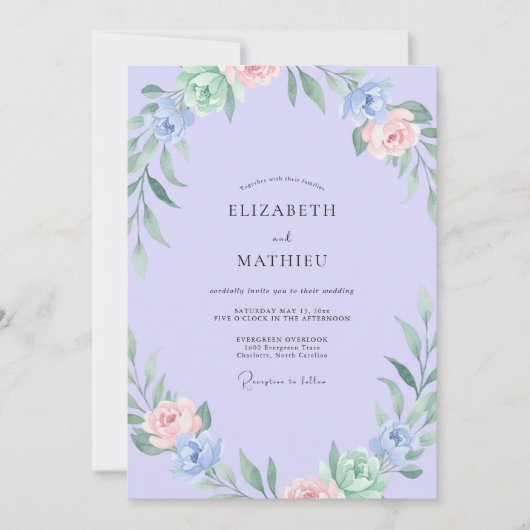 Immergrün-Pfirsich-Laub-Sage-Hochzeit Einladung (Vorderseite)