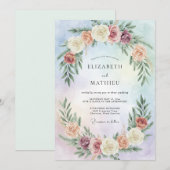 Immergrün Pfirsichblüten-Hochzeit Einladung (Vorne/Hinten)