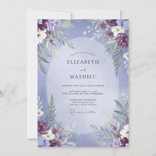 Immergrün-Pflaume-Blatt-Hochzeit Einladung (Vorderseite)