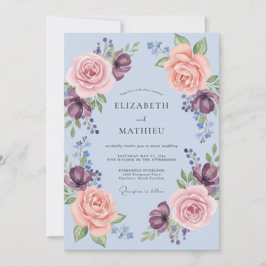 Immergrün Romantischer Blumenkranz Hochzeit Einladung (Vorderseite)