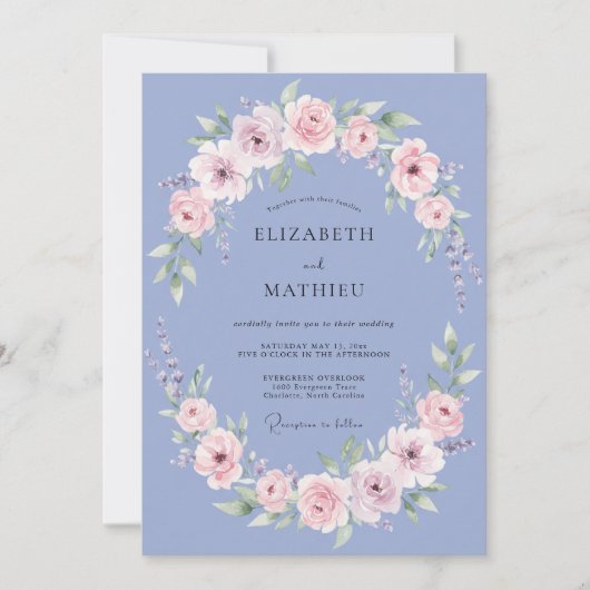 Immergrün Romantischer Blumenkranz Hochzeit Einladung (Vorderseite)
