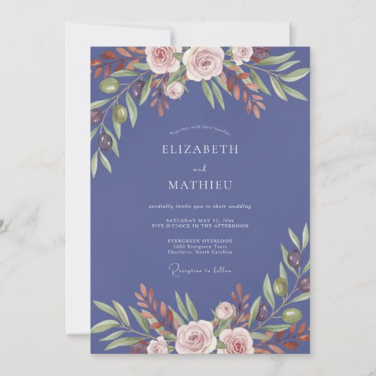 Immergrün Rosa Blütenblatt Hochzeit Einladung (Vorderseite)