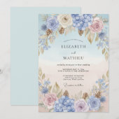Immergrün-Rosa-Petal-Hochzeit Einladung (Vorne/Hinten)