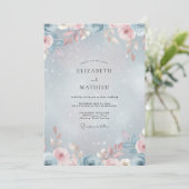 Immergrün-Rosa-Rosen-Hochzeit Einladung (Stehend Vorderseite)