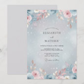Immergrün-Rosa-Rosen-Hochzeit Einladung (Vorne/Hinten)