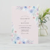 Immergrün-Rosa-Wildblumen-Hochzeit Einladung (Stehend Vorderseite)