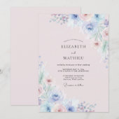 Immergrün-Rosa-Wildblumen-Hochzeit Einladung (Vorne/Hinten)