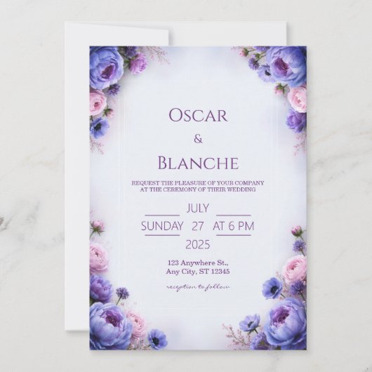 Immergrün-Rosé-Blumenrand-Hochzeit Einladung (Vorderseite)