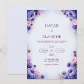 Immergrün-Rosé-Blumenrand-Hochzeit Einladung (Vorne/Hinten)