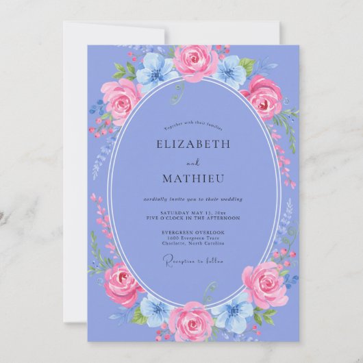 Immergrün-Rosé-Kranz-Hochzeit Einladung (Vorderseite)