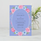 Immergrün-Rosé-Kranz-Hochzeit Einladung (Stehend Vorderseite)