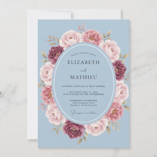 Immergrün-Rosen-Kranz-Hochzeit Einladung (Vorderseite)