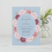 Immergrün-Rosen-Kranz-Hochzeit Einladung (Stehend Vorderseite)
