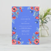 Immergrün-Rote-Mohn-Hochzeit Einladung (Stehend Vorderseite)