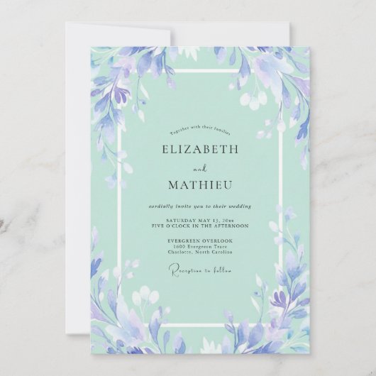 Immergrün-Seegras-Blatt-Hochzeit Einladung (Vorderseite)