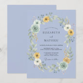 Immergrün-Senfgelb-Kranz-Hochzeit Einladung (Vorne/Hinten)