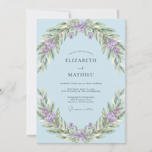 Immergrün Serene Blütenhochzeit Einladung (Vorderseite)