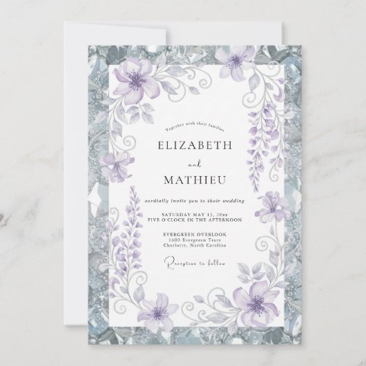 Immergrün-Silber-Blüten-Hochzeit Einladung (Vorderseite)