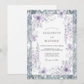 Immergrün-Silber-Blüten-Hochzeit Einladung (Vorne/Hinten)